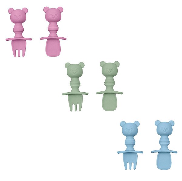 Kit Talher Silicone Ursinho Introdução Alimentar Buba 0%Bpa