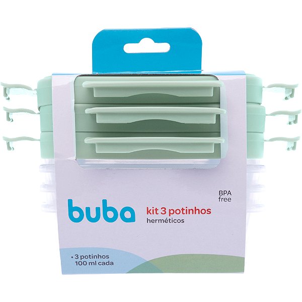 Kit 3 Potes Buba Herméticos C Tampa Antivazamento Verde