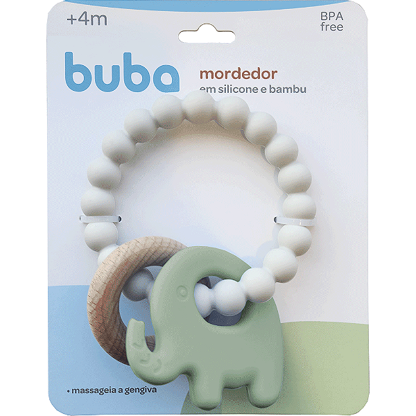 Mordedor em Silicone e Bambu Elefante Verde Buba 4m+ BpaFree