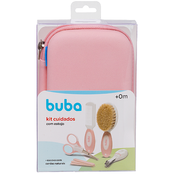 Kit Higiene Cuidados Bebê C/Estojo Tesoura Pente Rosa Buba