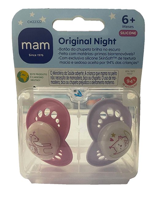 Kit Chupeta Mam Original Night 6m+ Brilha Escuro Silicone