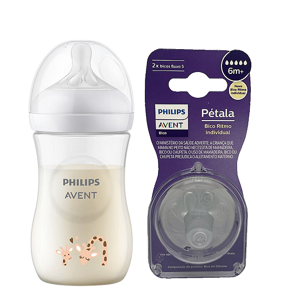 Mamadeira Anticólica Avent Philips Pétala 260ml Girafa + 2un Bico 5