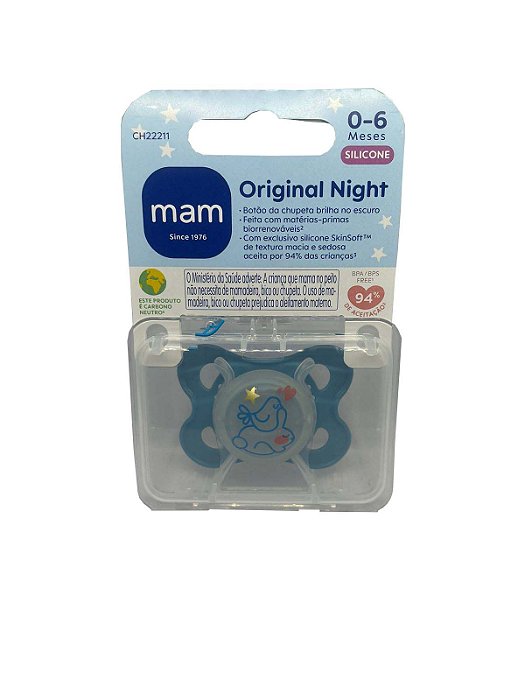 Chupeta MAM Brilha Escuro Night 0-6 M Silicone Menino Azul