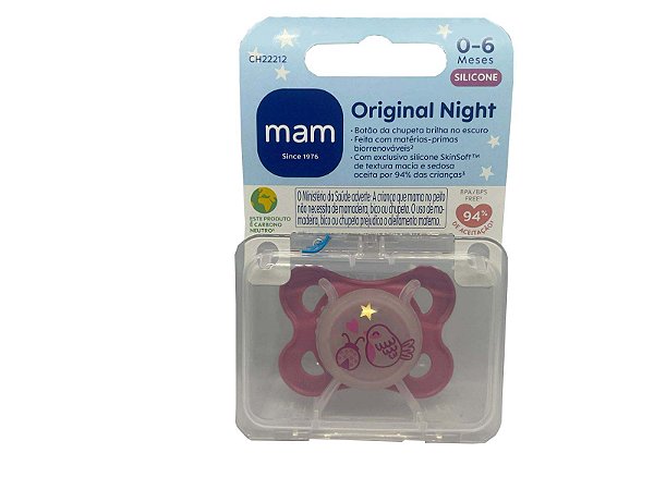 Chupeta MAM Brilha Escuro Night 0-6 M Silicone Menino Rosa
