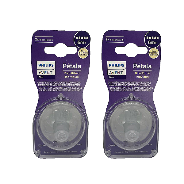 Kit Bico Mamadeira Avent Pétala Nº5 - 6m+ 4 Unidades Philips