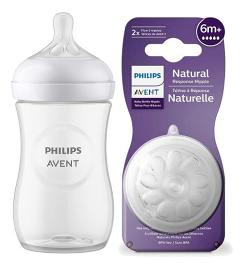 Mamadeira Avent Anticólica Pétala Transparente Nº3 260ml + Bico Nº5 6m+