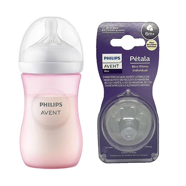 Mamadeira Anticólica Avent Pétala Rosa Menina 260ml + Bico N6 6m+ 2un