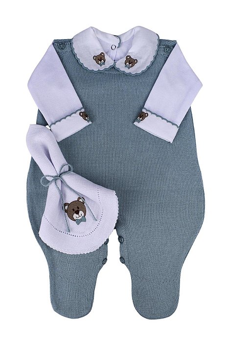 Conjunto Macacão Saída de Maternidade Verde Chá Branco RN