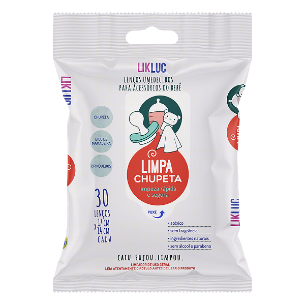 Limpa Chupeta Bico Lenços Umedecido Likluc 0% Álcool
