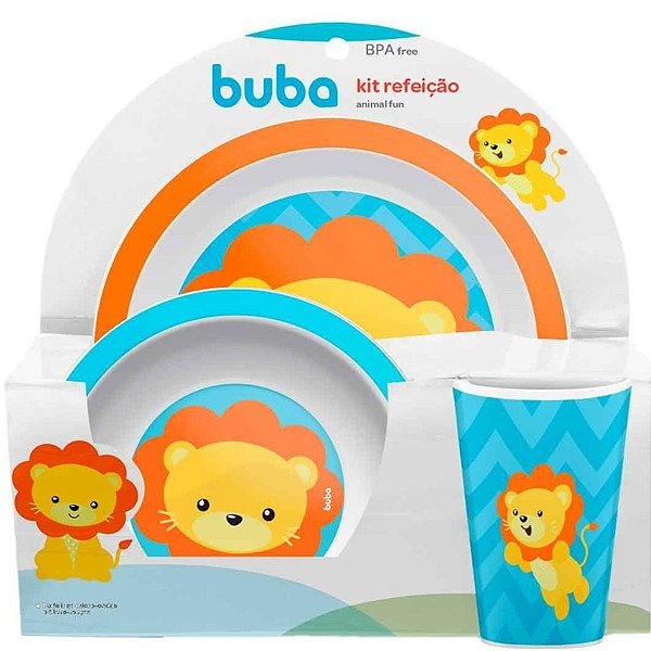Kit Refeição Animal Fun Buba Pratinho Copinho 3 Pç Leão