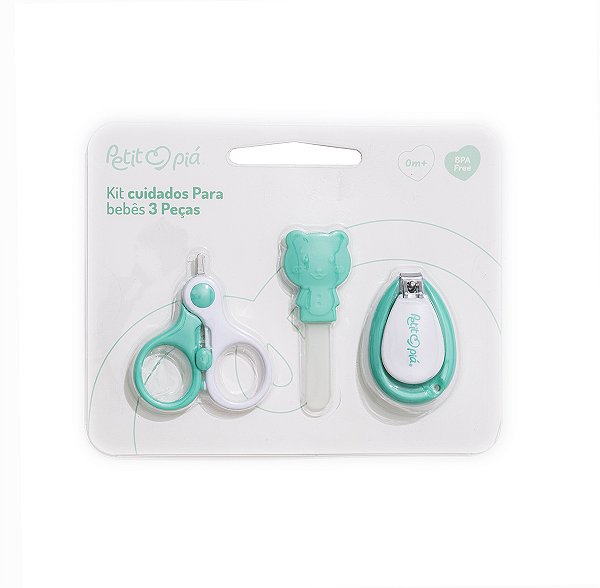 Kit Cuidados e Higiene Do Bebê 3 peças Petit Piá Verde 0m+