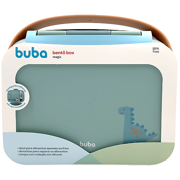 Bento Box Lancheira Divisória Magic Dino Com Talheres Inox
