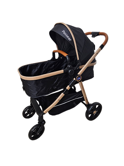 Carrinho de Bebê Passear 3 em 1 Apolo Preto Moisés Europeu