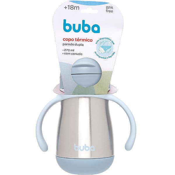 Copo Térmico Parede Dupla Com Canudo E Alça Buba Inox Azul