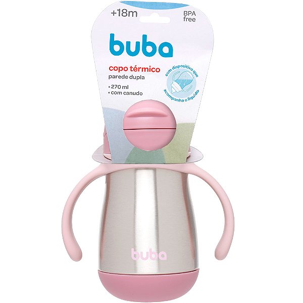 Copo Térmico Parede Dupla Com Canudo E Alça Buba Inox Rosa