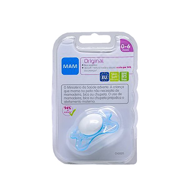 Chupeta Mam 0-6m Original Bico Silicone Simétrico Azul Bebê