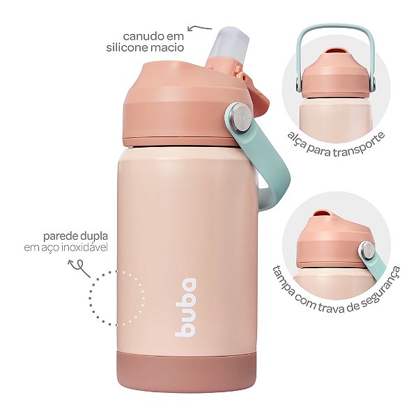 Garrafa Térmica Buba Parede Dupla C Alça Bico Silicone Blush