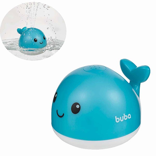 Baleia Esguicha Água Com Luz Brinquedo Para Banho Buba Azul