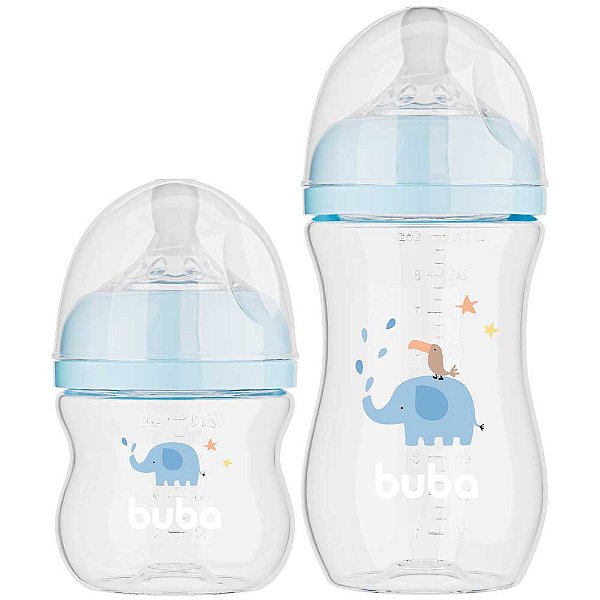 Kit Mamadeiras Buba Rosa 120ml 270ml Elefante Azul BPA Free