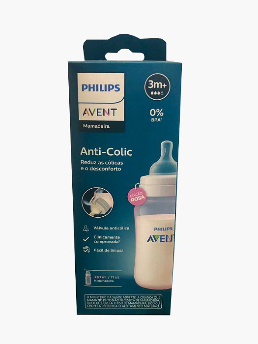 Mamadeira Rosa 330ml Philips Avent Clássica 3m+ 0%Bpa