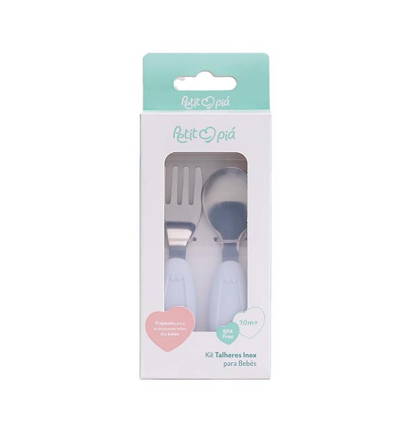 Kit Talher Infantil Azul Em Aço Inox com Estojo Petit Pia