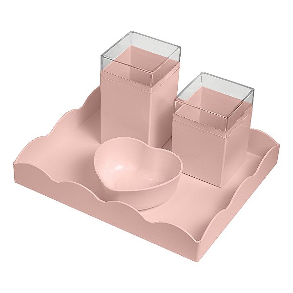 Kit Higiene Bebê 4 Peças Rosa Nuvem Acrílico Personalizável