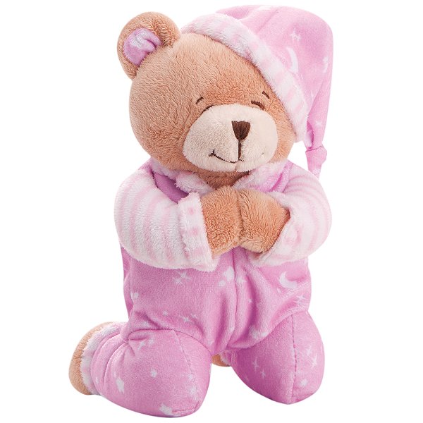 Ursinho Pelúcia Que Reza Infantil Anjo da Guarda Buba Rosa