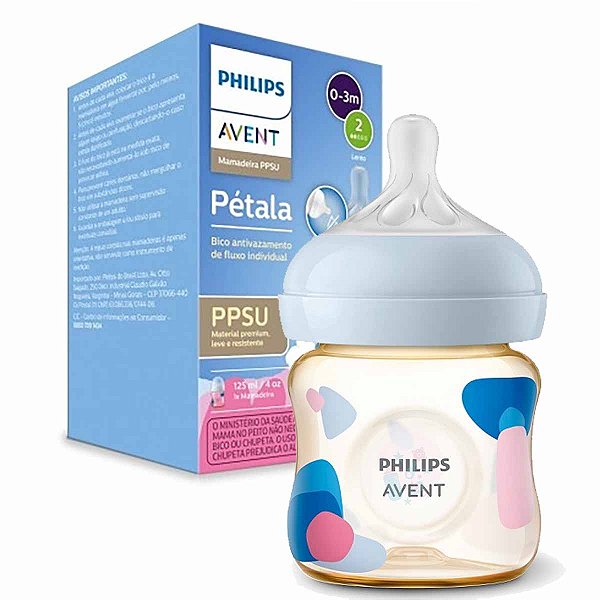 Mamadeira Avent Pétala Ppsu Azul E Rosa 125ml 0m+ Bico N°2
