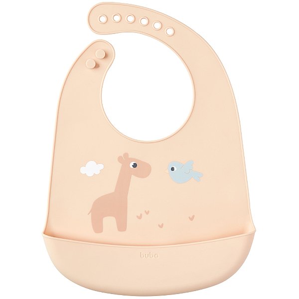 Babador Silicone Com Pega Migalhas Buba Cloudy Girafa 3m+