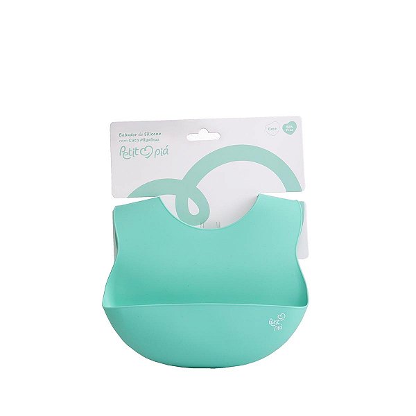 Babador Silicone Com Pega Migalhas Verde Petit Pia 6m+