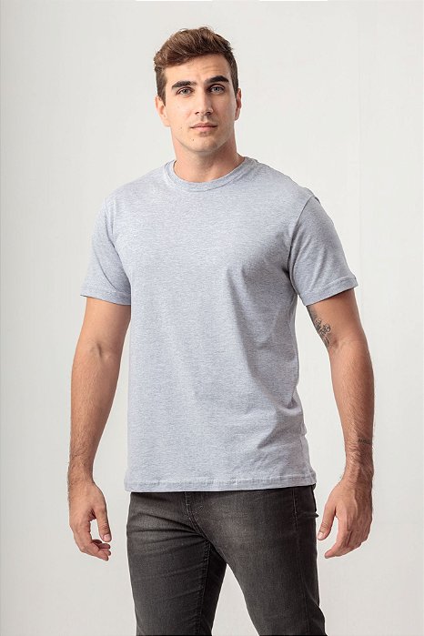 CAMISETA DE MALHA ALGODÃO MASCULINA CINZA MESCLA