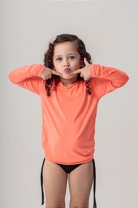 CAMISA TÉRMICA SEGUNDA PELE COM PROTEÇÃO UV50+ INFANTIL LARANJA FLUOR
