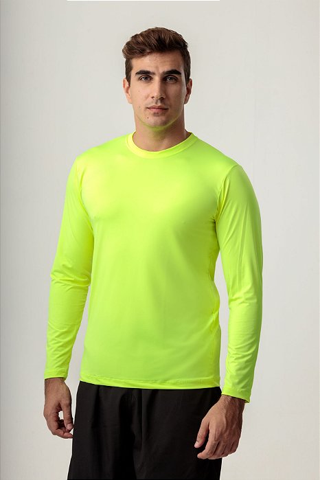 CAMISA TÉRMICA SEGUNDA PELE COM PROTEÇÃO UV50+ MASCULINA AMARELO FLUOR