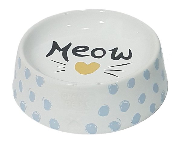 Comedouro Cerâmica Gatos Azul