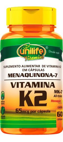 Vitamina K2 Menaquinona 65mcg 60 Cápsulas - Unilife