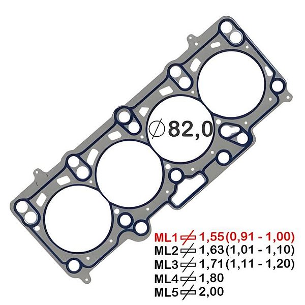 JUNTA CABEÇOTE ACO INOX 2PIC 1.55MM AMAROK 2.0 2010/ L 16V DOHC L4 163CV