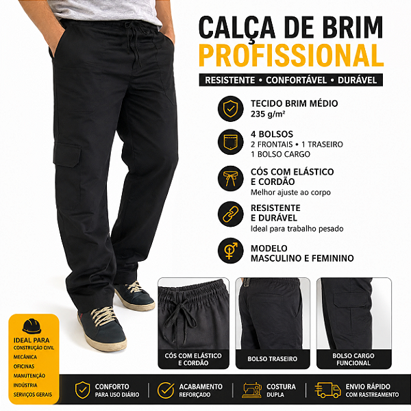 Calça de Brim Profissional Resistente para Trabalho
