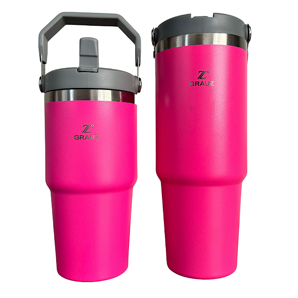 COPO TÉRMICO GRAUZ ROSA 600ml | 900ml COM TAMPA E CANUDO DOBRÁVEL