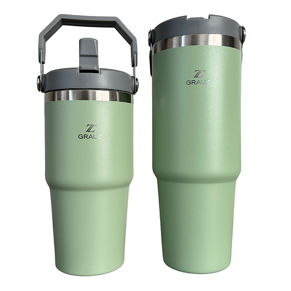 COPO TÉRMICO GRAUZ VERDE CLARO 600ml | 900ml COM TAMPA E CANUDO DOBRÁVEL