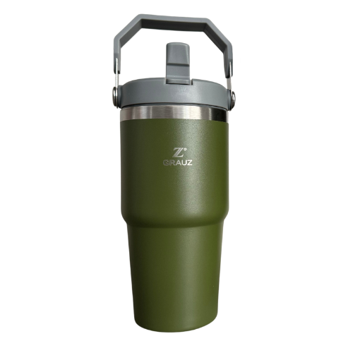 COPO TÉRMICO GRAUZ VERDE MILITAR 600ml COM TAMPA E CANUDO DOBRÁVEL