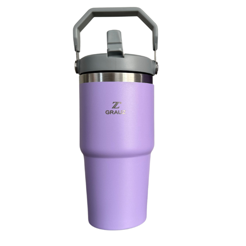 COPO TÉRMICO GRAUZ LILÁS 600ml COM TAMPA E CANUDO DOBRÁVEL