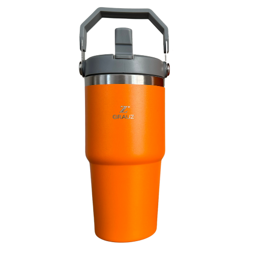 COPO TÉRMICO GRAUZ LARANJA 600ml | 900ml COM TAMPA E CANUDO DOBRÁVEL
