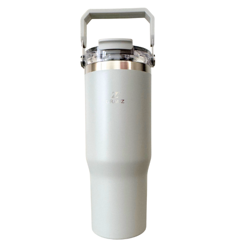 COPO TÉRMICO GRAUZ CINZA 900ml COM TAMPA E CANUDO DOBRÁVEL