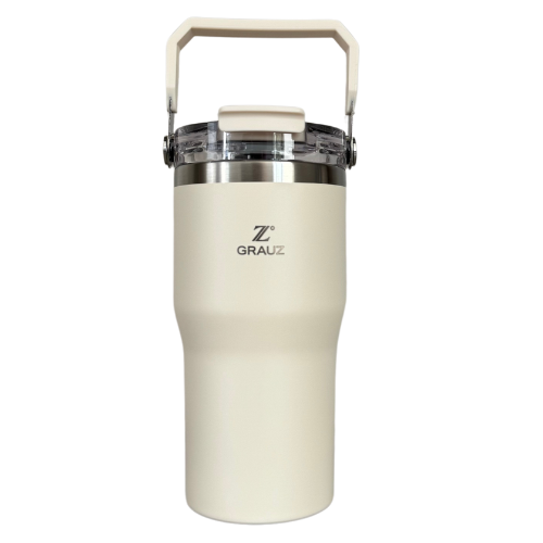 COPO TÉRMICO GRAUZ OFF WHITE 600ml COM TAMPA E CANUDO DOBRÁVEL