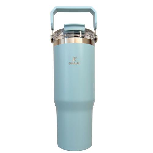COPO TÉRMICO GRAUZ AZUL CLARO 900ml COM TAMPA E CANUDO DOBRÁVEL