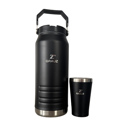 GALÃO TÉRMICO GRAUZ PRETO 1,6 L COM TAMPA E CANUDO