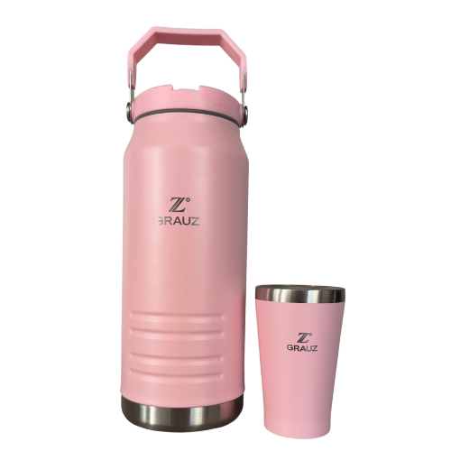 GALÃO TÉRMICO GRAUZ ROSA 1,6 L COM TAMPA E CANUDO