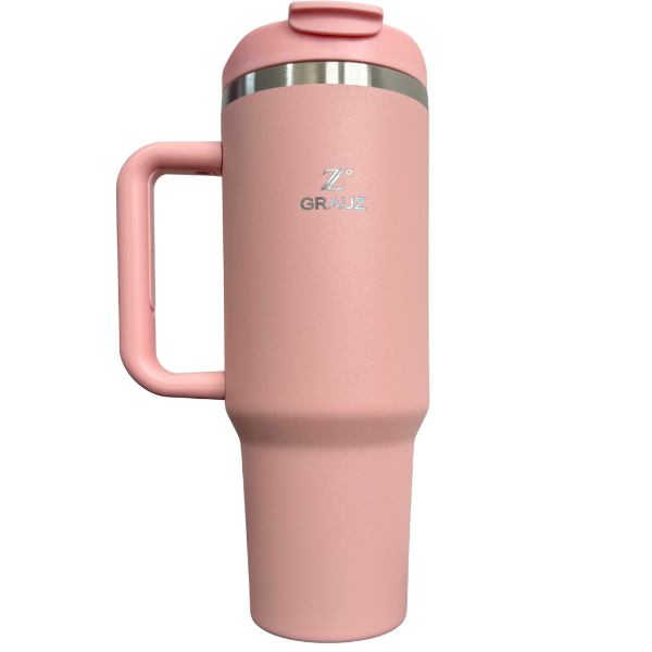 COPO TÉRMICO GRAUZ ROSA CLARO 1,2 L COM TAMPA E CANUDO