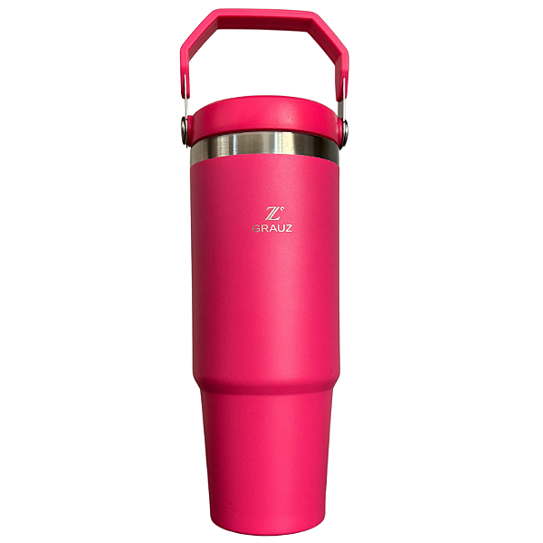 COPO TÉRMICO GRAUZ ROSA PINK 900ml COM TAMPA E CANUDO DOBRÁVEL