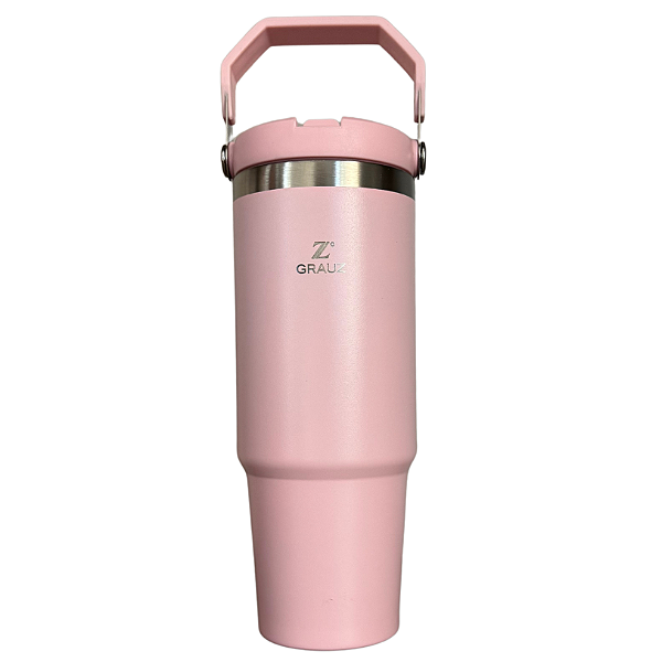 COPO TÉRMICO GRAUZ ROSA BEBÊ 900ml COM TAMPA E CANUDO DOBRÁVEL